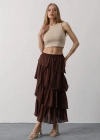 Katlı Kesim Uzun Etek  Kahve