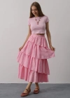 Katlı Kesim Uzun Etek  Pembe