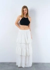 Katlı Pileli Etek  Ekru