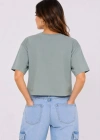 Kedi Baskılı Oversize Crop Tişört alaş Basic Yarım Kol Tshirt  int Yeşili