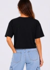 Kedi Baskılı Oversize Crop Tişört alaş Basic Yarım Kol Tshirt  iyah
