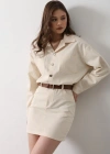 Kemer Detaylı Balıksırtı Gömlek Elbise  Natür