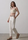 Kemerli Havuç Pantolon  Ekru