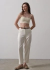 Kemerli Havuç Pantolon  Ekru
