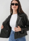 Kemerli Siyah Suni Deri Ceket 0698