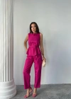 KETEN BLUZ  PANTOLON TAKI ASSİO ODELSCREAT KUAŞ  Fuşya