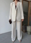 Keten Ceket Pantolon Ikili Takım  Beyaz