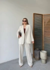 Keten Ceket Pantolon Ikili Takım  Beyaz