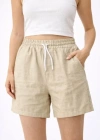 Keten Kumaş Cepli Rahat Kesim Bel astikli Şort  Bej