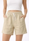 Keten Kumaş Cepli Rahat Kesim Bel astikli Şort  Bej