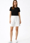 Keten Kumaş Cepli Rahat Kesim Bel astikli Şort  Beyaz