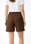 Keten Kumaş Cepli Rahat Kesim Bel astikli Şort  Kahverengi