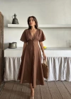 KETEN V YAKA ÖNDEN DÜĞMELİ ELBİE  Kahverengi