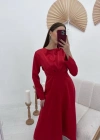 Kırmızı aten Uzun Elbise