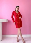 Kırmızı Gold Düğmeli Ceket Elbise
