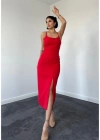 Kırmızı ırt Dekolteli Elbise