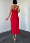 Kırmızı ırt Dekolteli Elbise