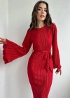 Kırmızı İspanyol Kol Piliseli Elbise