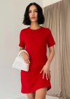 Kırmızı Kısa Kol Atlas Mini Elbise