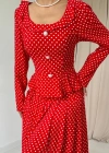 Kırmızı Puantiye Desenli Volanlı Elbise