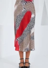 Kırmızı Siyah Desenli Saten Etek 15806