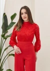 Kırmızı Üstü Dantel Tulum