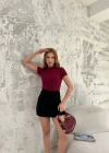 Kısa Kol Badi Bluz  Bordo