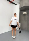 Kısa Kol Baskılı Tshirt  Beyaz