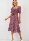 Kısa Kol Çiçekli Elbise 2556  Bordo