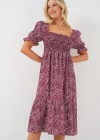 Kısa Kol Çiçekli Elbise 2556  Bordo