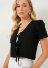 Kısa Kol Crop Bluz 958  Siyah