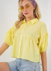 Kısa Kol Crop Gömlek 20335  Sarı