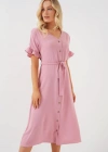 Kısa Kol Düğmeli Elbise 2555  Pudra