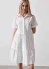 Kısa Kol Düğmeli Elbise  Beyaz