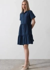 Kısa Kol Düğmeli Elbise  İndigo