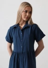 Kısa Kol Düğmeli Elbise  İndigo
