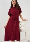 Kısa Kol Elbise 2214  Bordo