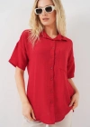 Kısa Kol Keten Görünümlü Gömlek 203  Kırmızı