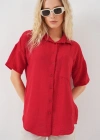 Kısa Kol Keten Görünümlü Gömlek 203  Kırmızı