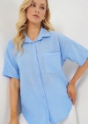 Kısa Kol Keten Görünümlü Gömlek 203  Mavi