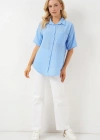 Kısa Kol Keten Görünümlü Gömlek 203  Mavi