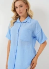Kısa Kol Keten Görünümlü Gömlek 203  Mavi