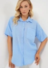 Kısa Kol Keten Görünümlü Gömlek 203  Mavi