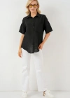 Kısa Kol Keten Görünümlü Gömlek 203  Siyah