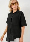Kısa Kol Keten Görünümlü Gömlek 203  Siyah