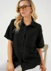 Kısa Kol Keten Görünümlü Gömlek 203  Siyah