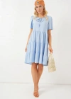 Kısa Kol Kısa Elbise 2554  Mavi