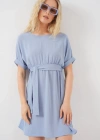 Kısa Kol Mini Ayrobin Elbise 2572  Mavi