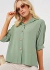 Kısa Kol Oversize Keten Gömlek 202  Çağla