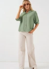 Kısa Kol Oversize Keten Gömlek 202  Çağla